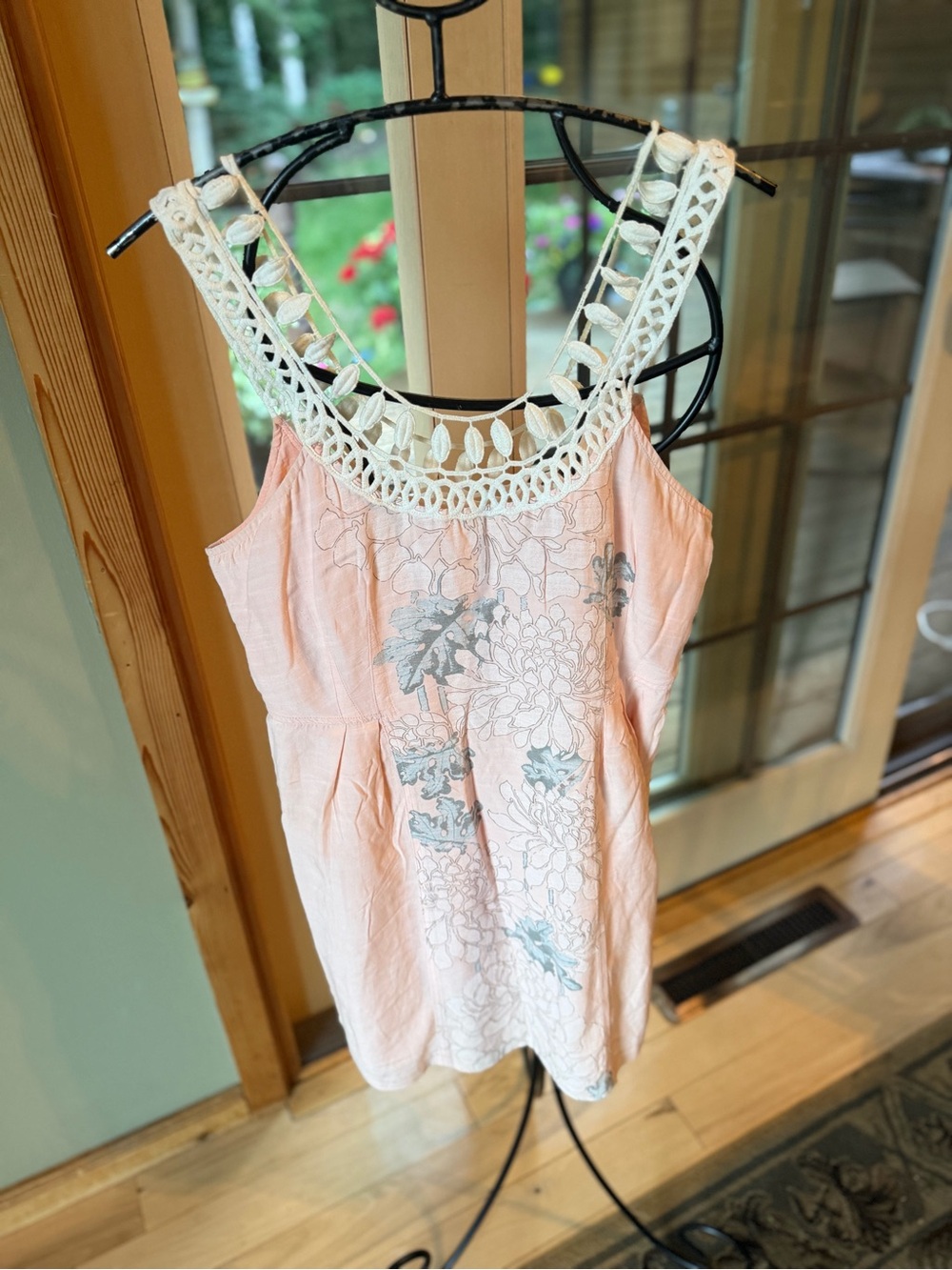 Free People Vintage Crochet-Trim Lt Pink Floral Slvless Side Zipper Sz S Dress